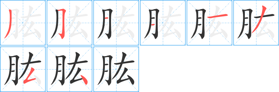 肱字笔画写法